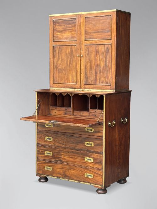 19TH CENTURY MILITARY CAMPAIGN CABINET ON SECRETAIRE CHEST C1850 - ADDITIONAL PHOTO 3