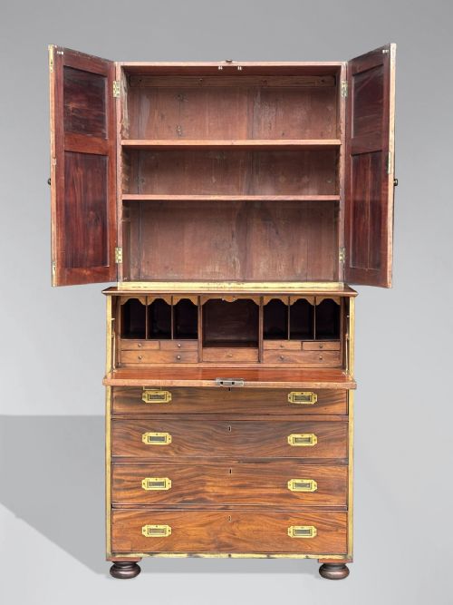 19TH CENTURY MILITARY CAMPAIGN CABINET ON SECRETAIRE CHEST C1850 - ADDITIONAL PHOTO 5