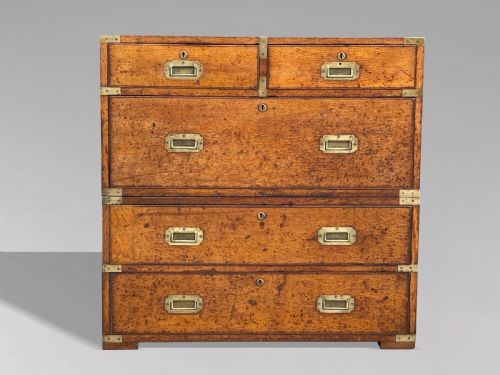 19TH CENTURY OAK MILITARY CAMPAIGN CHEST OF DRAWERS C1840 - ADDITIONAL PHOTO 2