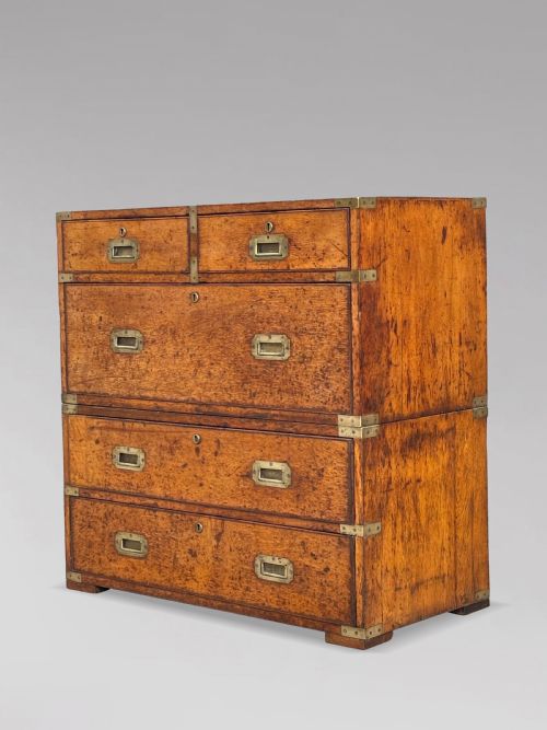 19TH CENTURY OAK MILITARY CAMPAIGN CHEST OF DRAWERS C1840 - ADDITIONAL PHOTO 4