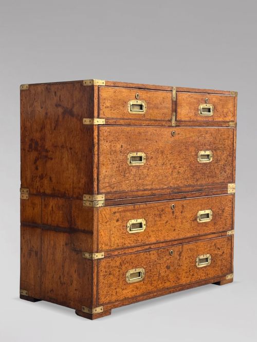 19TH CENTURY OAK MILITARY CAMPAIGN CHEST OF DRAWERS C1840 - ADDITIONAL PHOTO 17