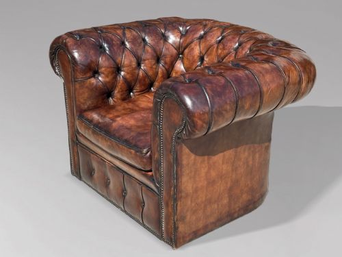 ANTIQUE BROWN LEATHER CHESTERFIELD ARMCHAIR C1910 - ADDITIONAL PHOTO 3