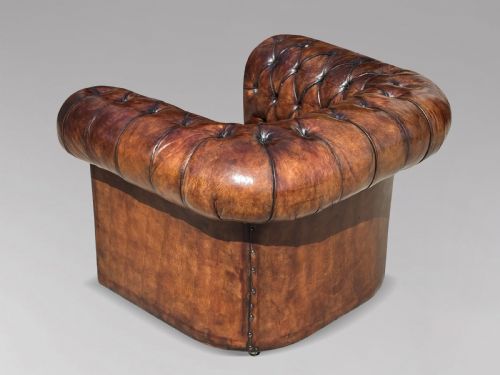 ANTIQUE BROWN LEATHER CHESTERFIELD ARMCHAIR C1910 - ADDITIONAL PHOTO 10