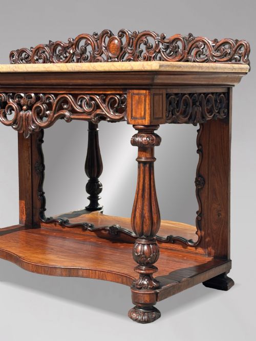 19TH CENTURY CARVED ROSEWOOD MARBLE TOP CONSOLE TABLE C1830 - ADDITIONAL PHOTO 7