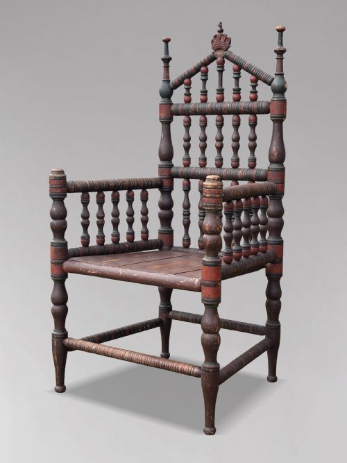 19TH CENTURY SWEDISH BOBBIN COUNTRY THRONE ARMCHAIR C1800 - ADDITIONAL PHOTO 7