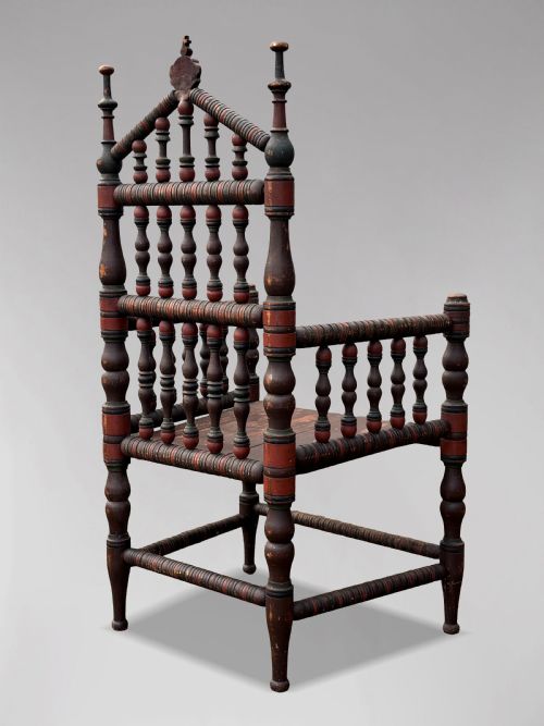 19TH CENTURY SWEDISH BOBBIN COUNTRY THRONE ARMCHAIR C1800 - ADDITIONAL PHOTO 8