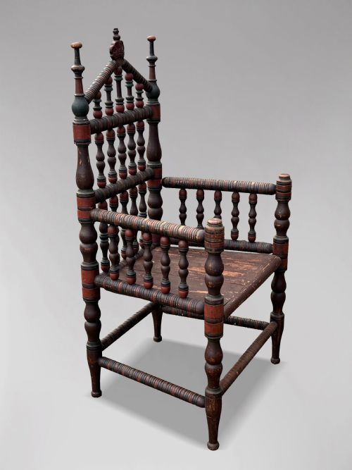 19TH CENTURY SWEDISH BOBBIN COUNTRY THRONE ARMCHAIR C1800 - ADDITIONAL PHOTO 9