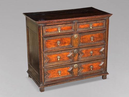 17TH CENTURY CHARLES II OAK GEOMETRIC CHEST OF DRAWERS C1680 - ADDITIONAL PHOTO 3