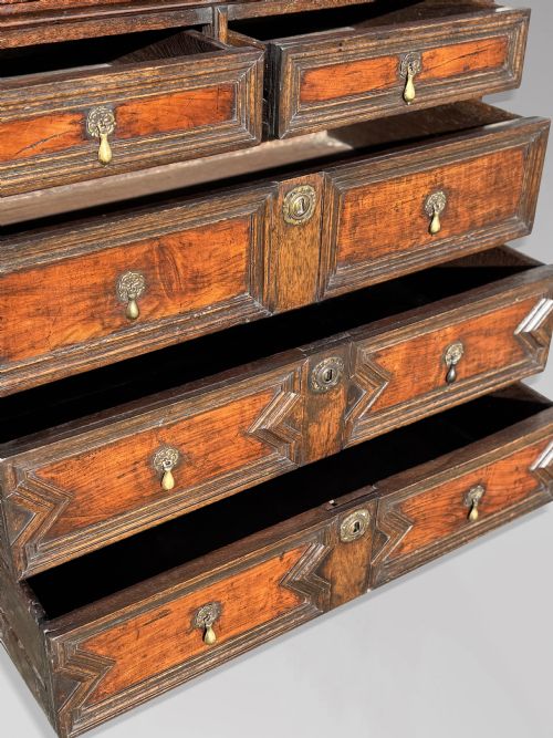 17TH CENTURY CHARLES II OAK GEOMETRIC CHEST OF DRAWERS C1680 - ADDITIONAL PHOTO 4