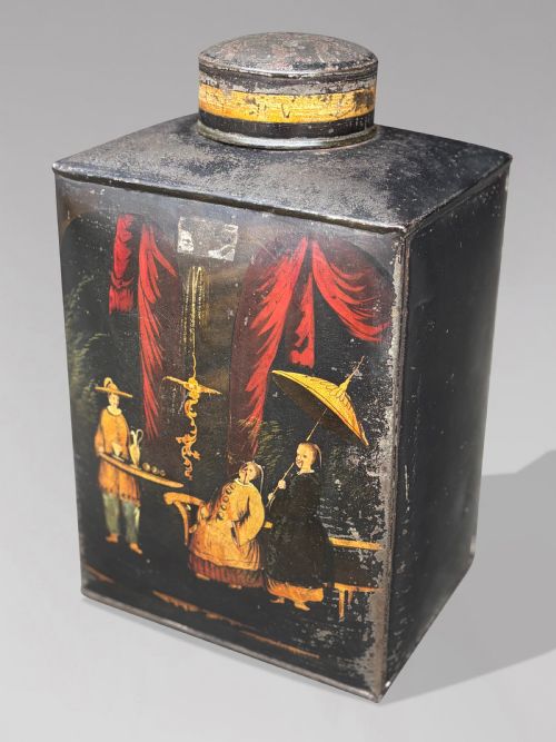 SET OF 3 WILLIAM IV PAINTED TOLEWARE TEA CANISTERS C1830 - ADDITIONAL PHOTO 3