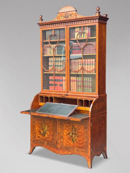 18TH CENTURY GEORGE III PERIOD INLAID SATINWOOD BUREAU BOOKCASE C1770 - ADDITIONAL PHOTO 4