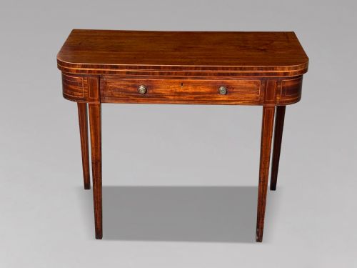 18TH CENTURY GEORGE III MAHOGANY INLAID FOLDOVER TEA TABLE C1780 - ADDITIONAL PHOTO 1