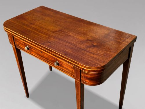 18TH CENTURY GEORGE III MAHOGANY INLAID FOLDOVER TEA TABLE C1780 - ADDITIONAL PHOTO 2