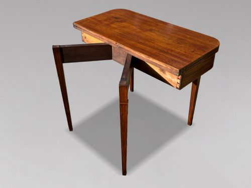 18TH CENTURY GEORGE III MAHOGANY INLAID FOLDOVER TEA TABLE C1780 - ADDITIONAL PHOTO 3