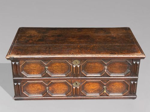 17TH CENTURY CHARLES II OAK GEOMETRIC CHEST OF DRAWERS C1680 - ADDITIONAL PHOTO 5