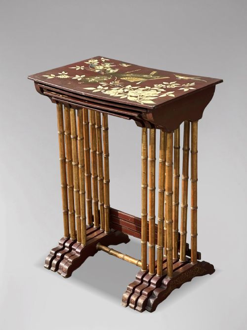 19TH CENTURY FRENCH NEST OF 4 FLORAL PAINTED TABLES C1880 - ADDITIONAL PHOTO 2