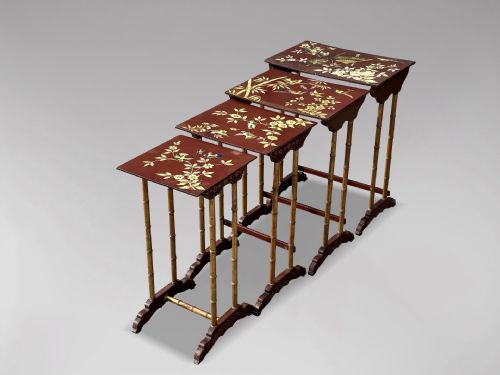 19TH CENTURY FRENCH NEST OF 4 FLORAL PAINTED TABLES C1880 - ADDITIONAL PHOTO 3