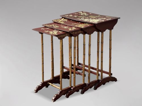 19TH CENTURY FRENCH NEST OF 4 FLORAL PAINTED TABLES C1880 - ADDITIONAL PHOTO 4