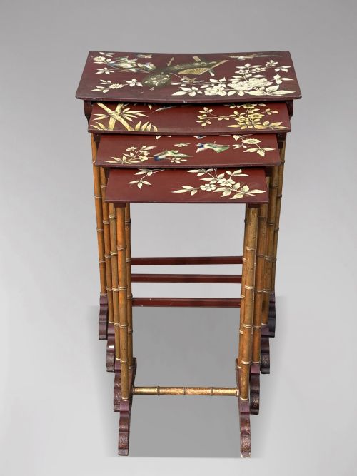 19TH CENTURY FRENCH NEST OF 4 FLORAL PAINTED TABLES C1880 - ADDITIONAL PHOTO 5
