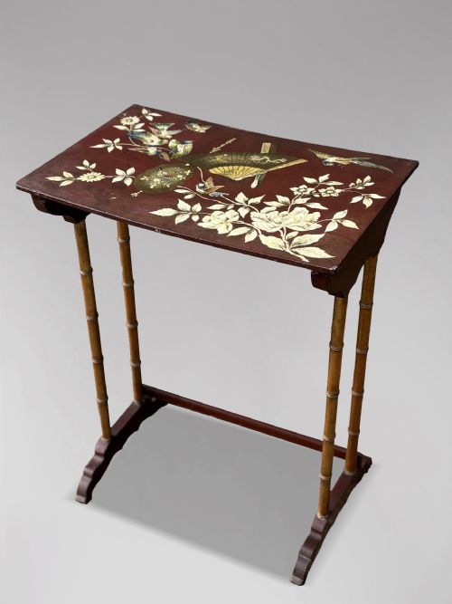 19TH CENTURY FRENCH NEST OF 4 FLORAL PAINTED TABLES C1880 - ADDITIONAL PHOTO 9