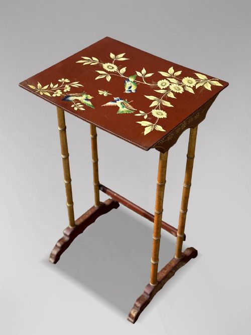 19TH CENTURY FRENCH NEST OF 4 FLORAL PAINTED TABLES C1880 - ADDITIONAL PHOTO 11