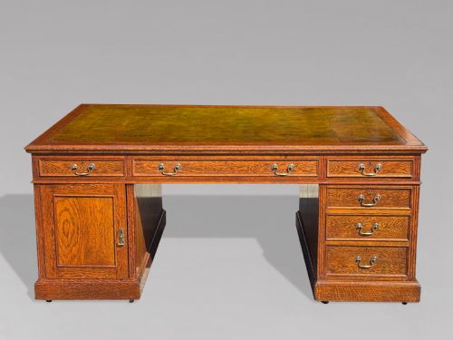 LARGE 19TH CENTURY OAK PEDESTAL PARTNERS DESK C1880 - ADDITIONAL PHOTO 1