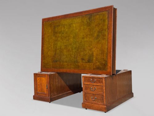 LARGE 19TH CENTURY OAK PEDESTAL PARTNERS DESK C1880 - ADDITIONAL PHOTO 2