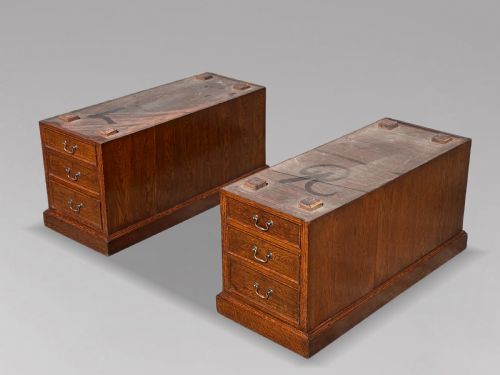 LARGE 19TH CENTURY OAK PEDESTAL PARTNERS DESK C1880 - ADDITIONAL PHOTO 3