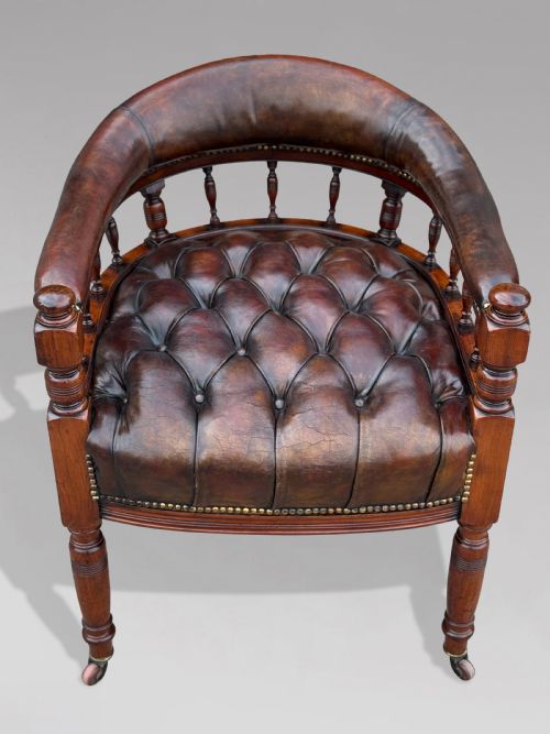 19TH CENTURY BROWN LEATHER MAHOGANY CAPTAIN'S DESK ARMCHAIR - ADDITIONAL PHOTO 1