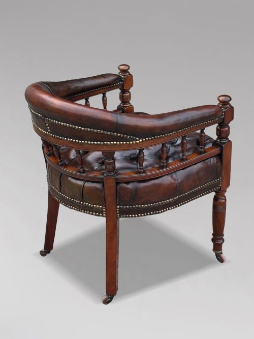 19TH CENTURY BROWN LEATHER MAHOGANY CAPTAIN'S DESK ARMCHAIR - ADDITIONAL PHOTO 2