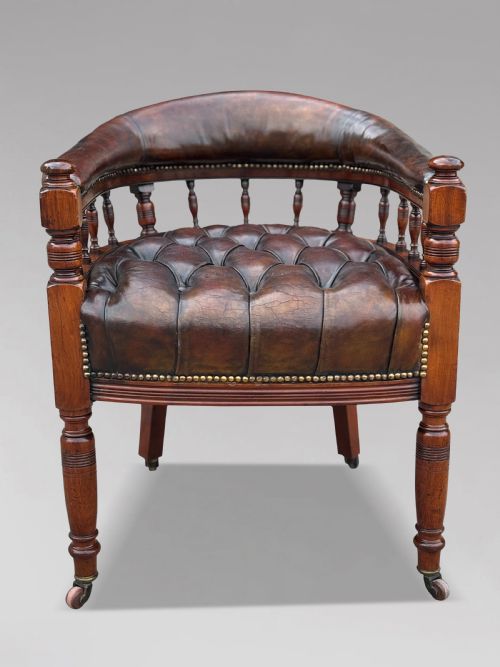 19TH CENTURY BROWN LEATHER MAHOGANY CAPTAIN'S DESK ARMCHAIR - ADDITIONAL PHOTO 5