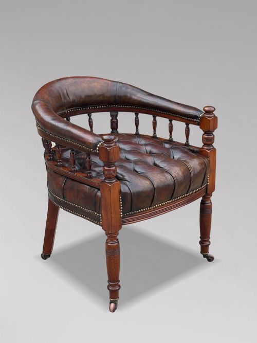 19TH CENTURY BROWN LEATHER MAHOGANY CAPTAIN'S DESK ARMCHAIR - ADDITIONAL PHOTO 7