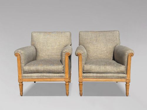 PAIR OF 19TH CENTURY FRENCH LOUIS XVI UPHOLSTERED ARMCHAIRS C1880 - ADDITIONAL PHOTO 1