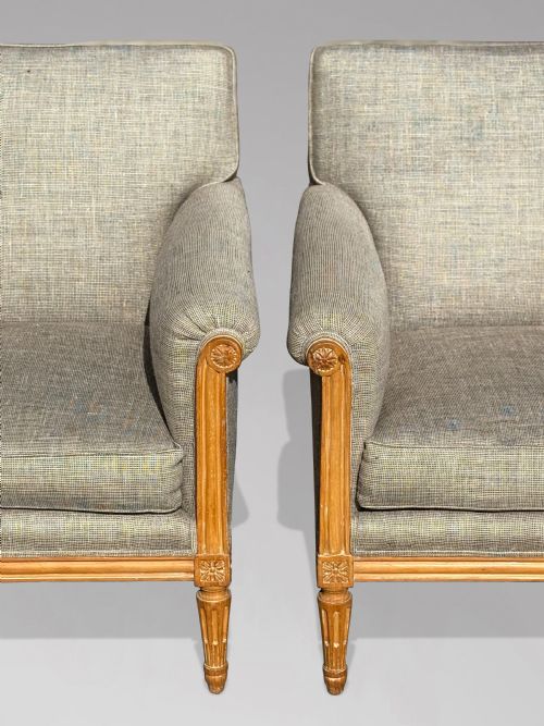 PAIR OF 19TH CENTURY FRENCH LOUIS XVI UPHOLSTERED ARMCHAIRS C1880 - ADDITIONAL PHOTO 6