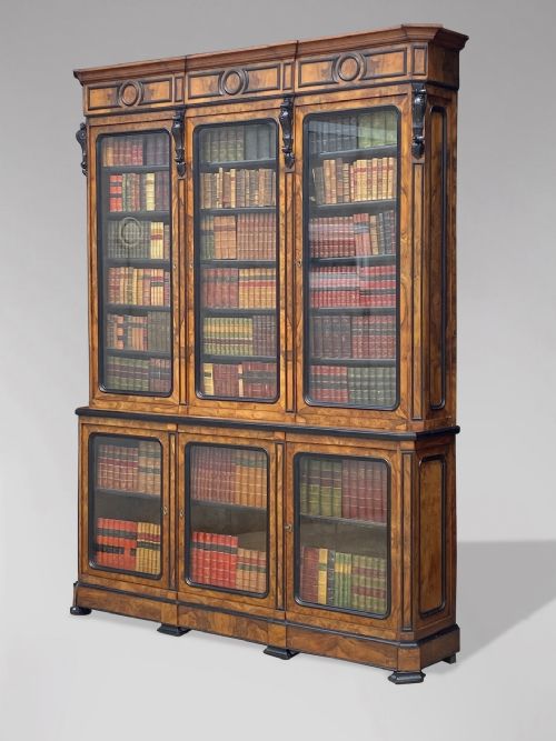19TH CENTURY FRENCH WALNUT EBONY LIBRARY BOOKCASE C1860