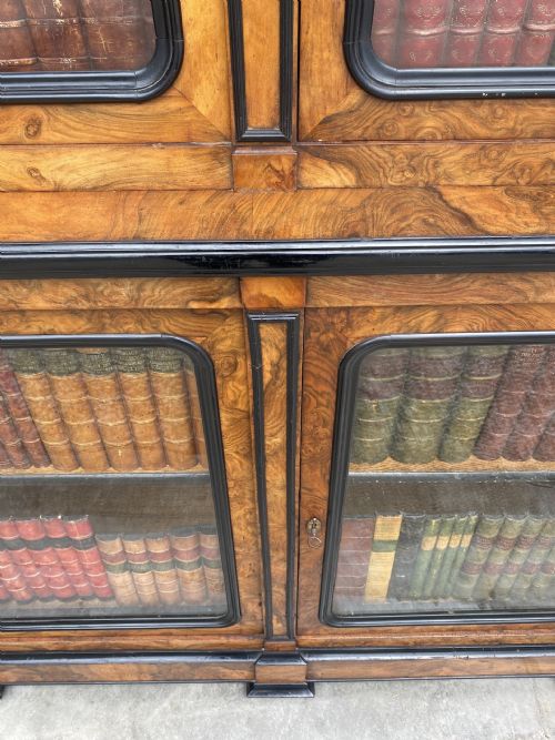 19TH CENTURY FRENCH WALNUT EBONY LIBRARY BOOKCASE C1860 - ADDITIONAL PHOTO 8