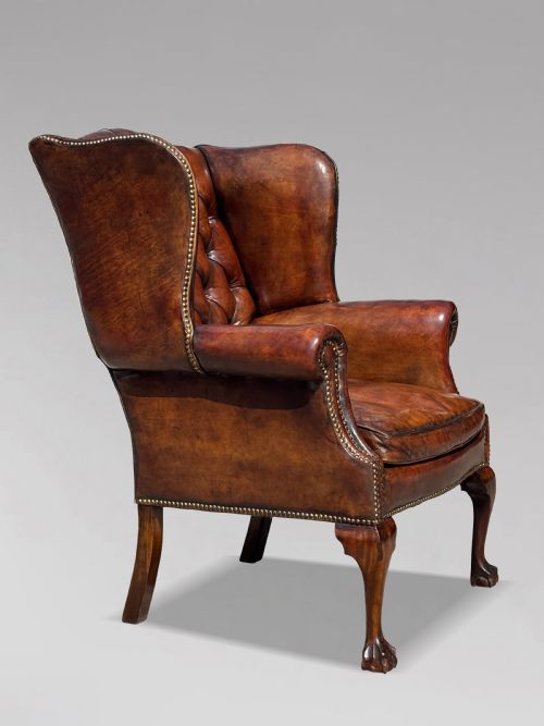 19TH CENTURY BROWN LEATHER BUTTON WING ARMCHAIR C1890 - ADDITIONAL PHOTO 2