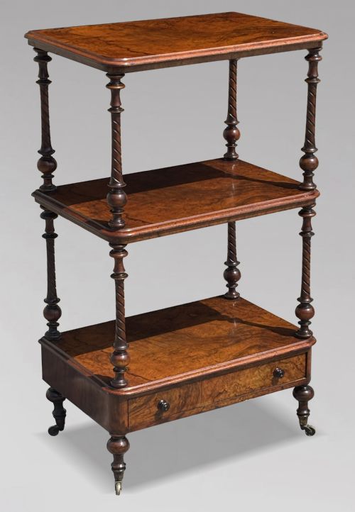 19TH CENTURY VICTORIAN PERIOD WALNUT 3TIER WHATNOT C1880