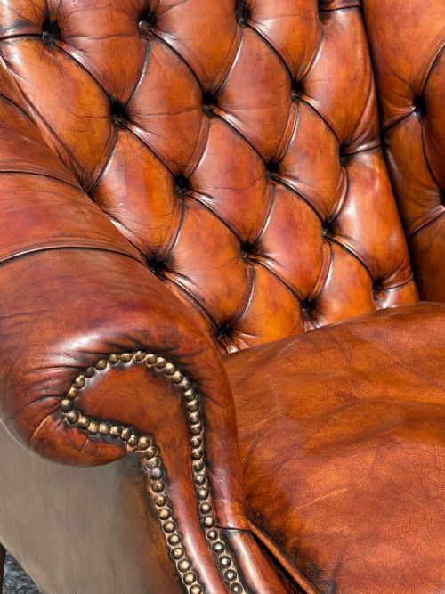 19TH CENTURY BROWN LEATHER CLUB ARMCHAIR C1880 - ADDITIONAL PHOTO 5