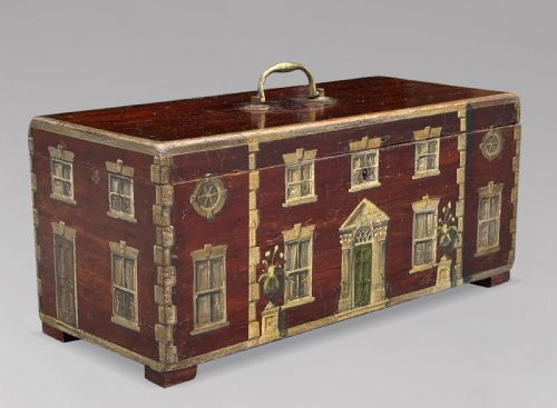 19TH CENTURY OAK PAINTED COUNTRY GEORGIAN HOUSE FACADE BOX C1840