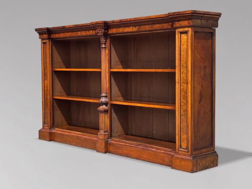 19TH CENTURY WILLIAM IV PERIOD BURR WALNUT LOW OPEN BOOKCASE C1840 - ADDITIONAL PHOTO 7