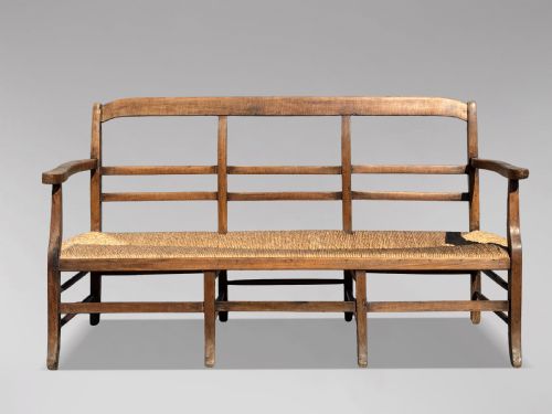 19TH CENTURY FRENCH WALNUT RUSH SEAT HALL BENCH C1850 - ADDITIONAL PHOTO 1