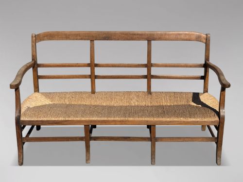 19TH CENTURY FRENCH WALNUT RUSH SEAT HALL BENCH C1850 - ADDITIONAL PHOTO 2