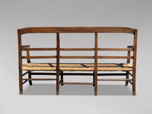 19TH CENTURY FRENCH WALNUT RUSH SEAT HALL BENCH C1850 - ADDITIONAL PHOTO 4