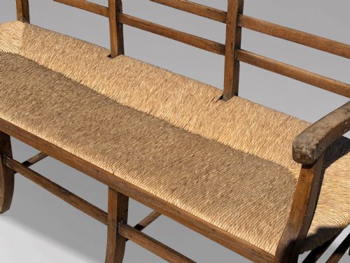 19TH CENTURY FRENCH WALNUT RUSH SEAT HALL BENCH C1850 - ADDITIONAL PHOTO 5