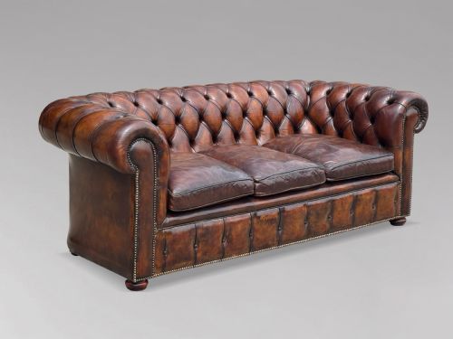 19TH CENTURY VICTORIAN BROWN LEATHER 3SEATER CHESTERFIELD C1880