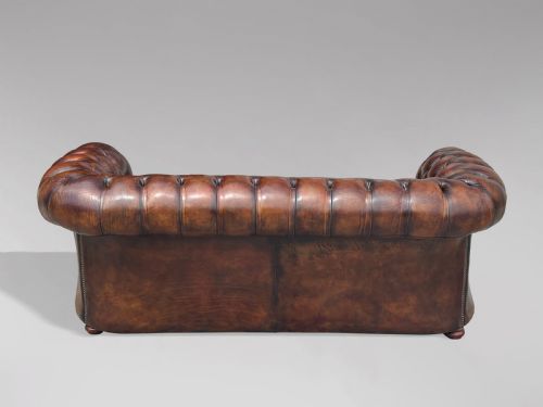 19TH CENTURY VICTORIAN BROWN LEATHER 3SEATER CHESTERFIELD C1880 - ADDITIONAL PHOTO 7