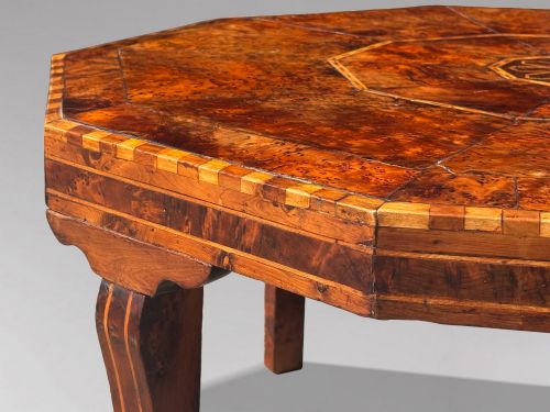 19TH CENTURY OCTAGONAL INLAID BURR YEW WOOD COFFEE TABLE C1880 - ADDITIONAL PHOTO 2