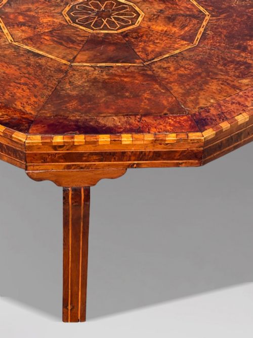 19TH CENTURY OCTAGONAL INLAID BURR YEW WOOD COFFEE TABLE C1880 - ADDITIONAL PHOTO 8