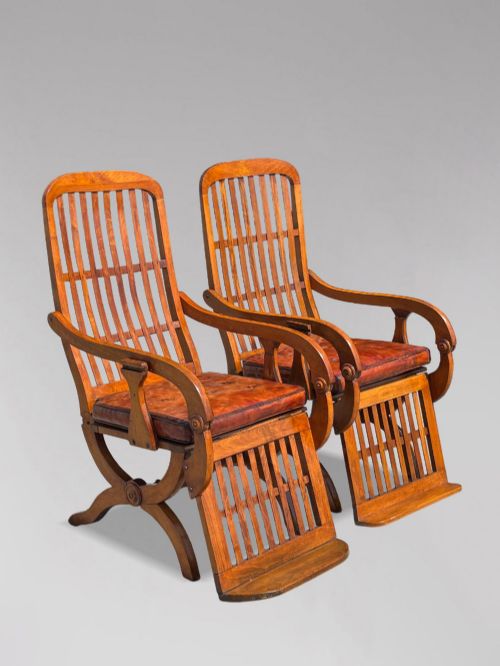 Pair of 19th Century Walnut Reclining Armchairs, C1860